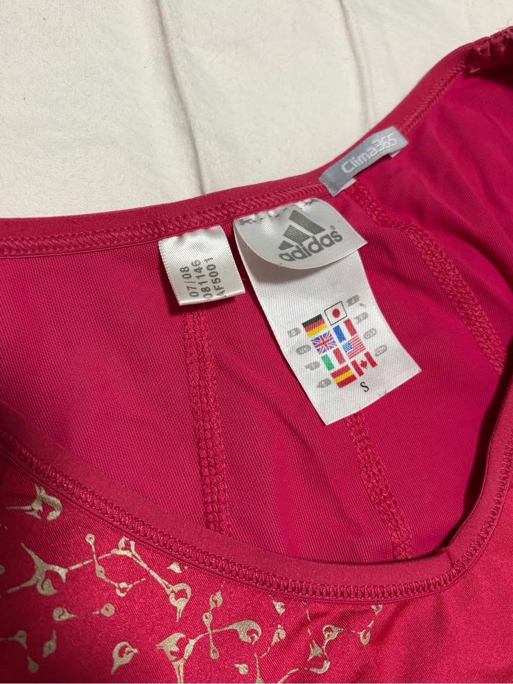 adidas Women's Short-Sleeve V-Neck Tee in Raspberry Red with Subtle Print - Picture 4 of 4